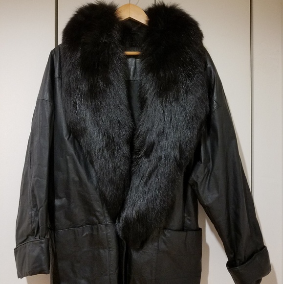 USA Leather Jackets & Blazers - Fox Fur Collared Genuine Leather Coat